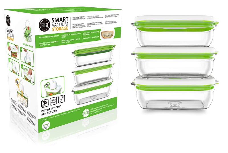 FOSA Vacuum Seal Containers (3-Pack, 34oz) â€“ Airtight Food Storage Containers for Freshness | BPA-Free, Dishwasher Safe | Ideal for Meal Prep, Leftovers, Dry Goods (Pump Sold Separately) - Image 1