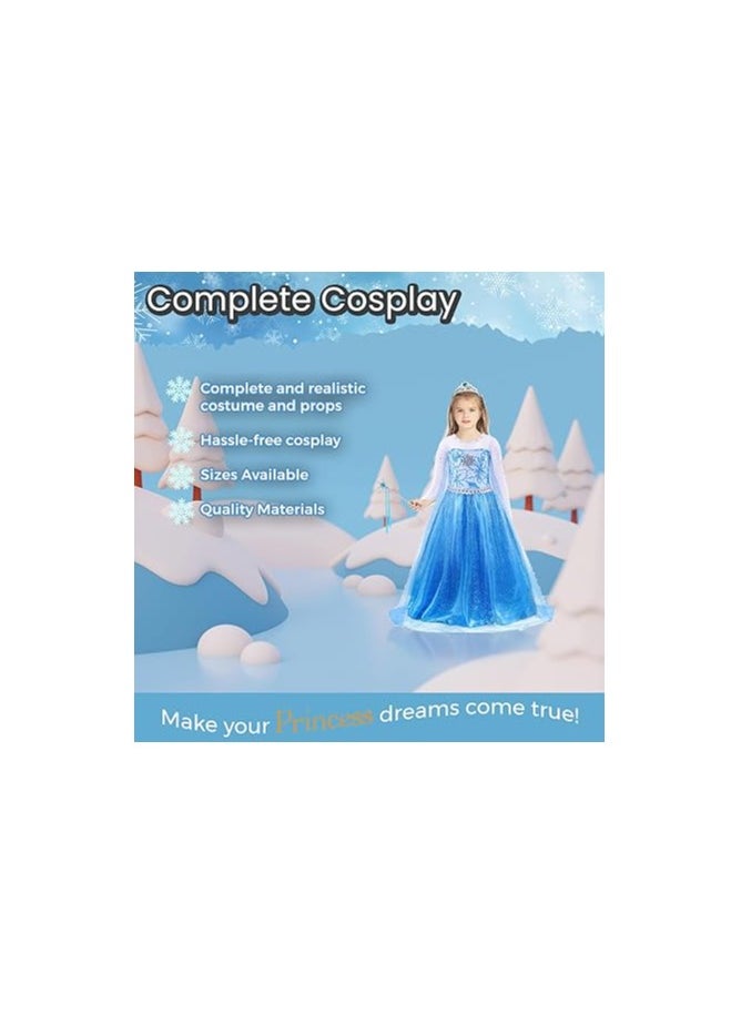 Home Smart Home Smart Snow Queen Costume with Accessories for Girls Beautiful Dress Up for Party Favor or Any Special Occasion  - Image 4