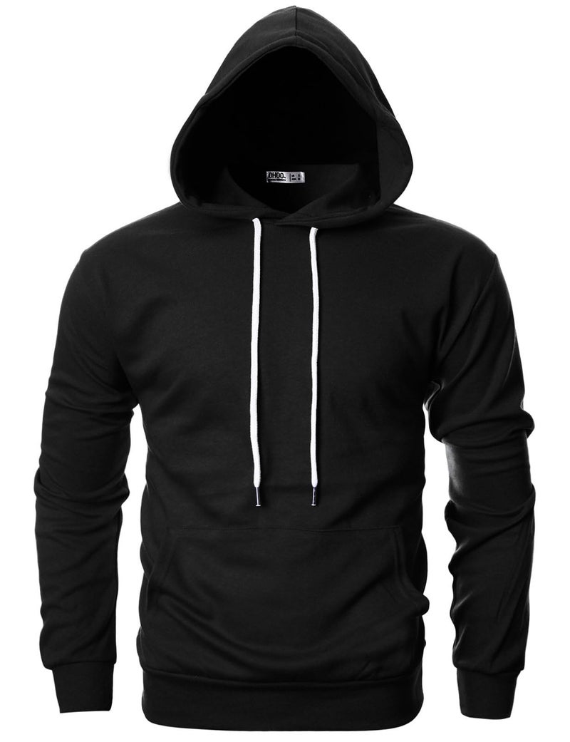 Ohoo Mens Slim Fit Basic Pullover Hoodies Sweatshirt Lightweight Long Sleeve with Kanga Pocket / DCF010-BLACK-M - Image 2