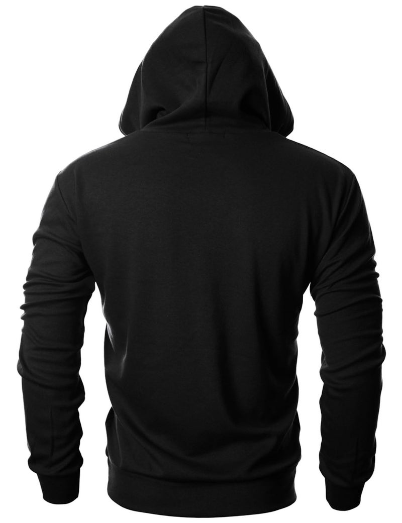 Ohoo Mens Slim Fit Basic Pullover Hoodies Sweatshirt Lightweight Long Sleeve with Kanga Pocket / DCF010-BLACK-M - Image 3
