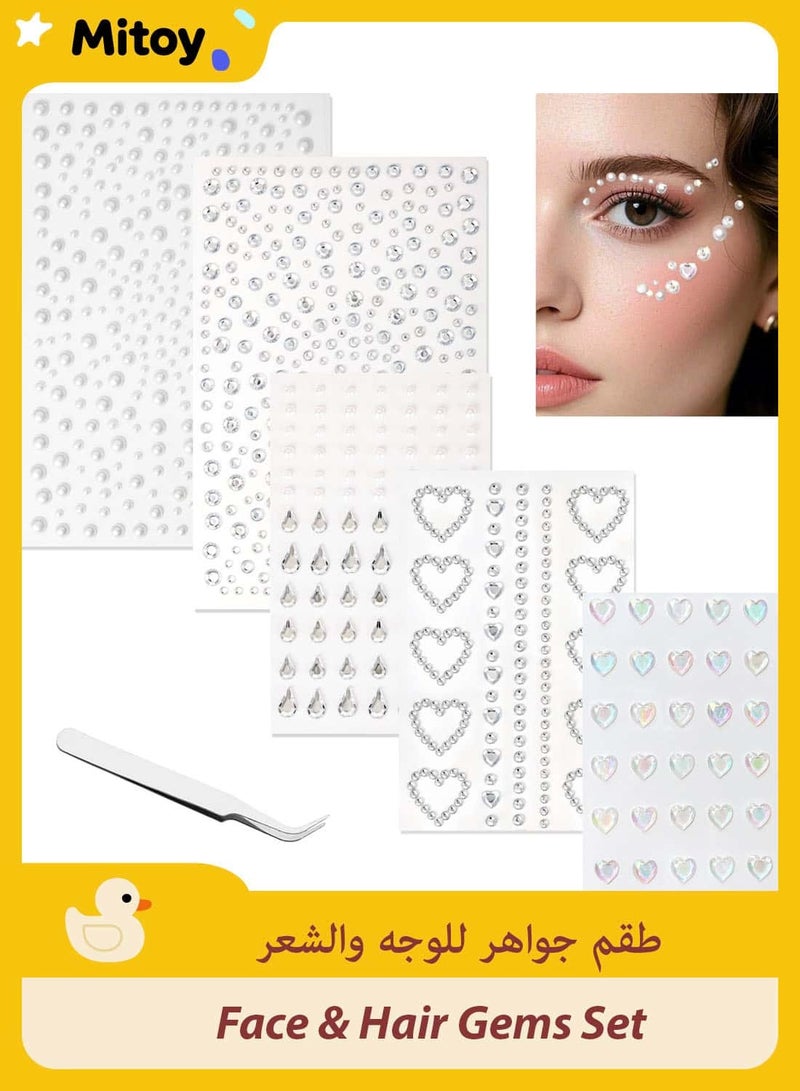 ميتوي 5 ورقة الذاتي لاصق اللؤلؤ ماكياج ، الوجه والشعر الأحجار الكريمة مجموعة - Image 1