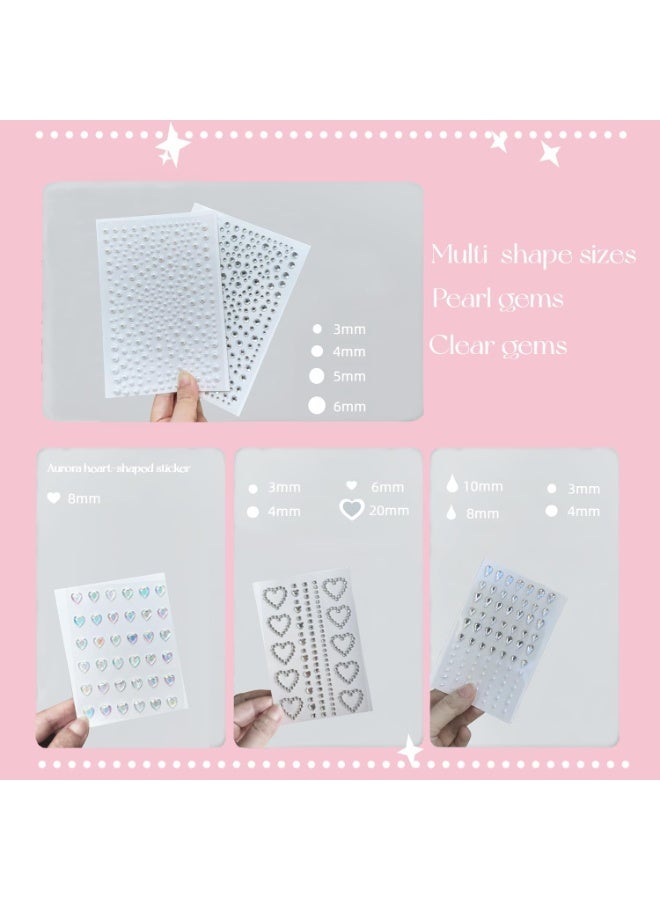 ميتوي 5 ورقة الذاتي لاصق اللؤلؤ ماكياج ، الوجه والشعر الأحجار الكريمة مجموعة - Image 2