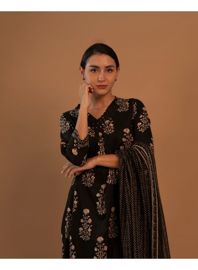 zaha dxb Black Palazzo Salwar Kameez Set for Women | Cotton Ethnic Wear - Image 4