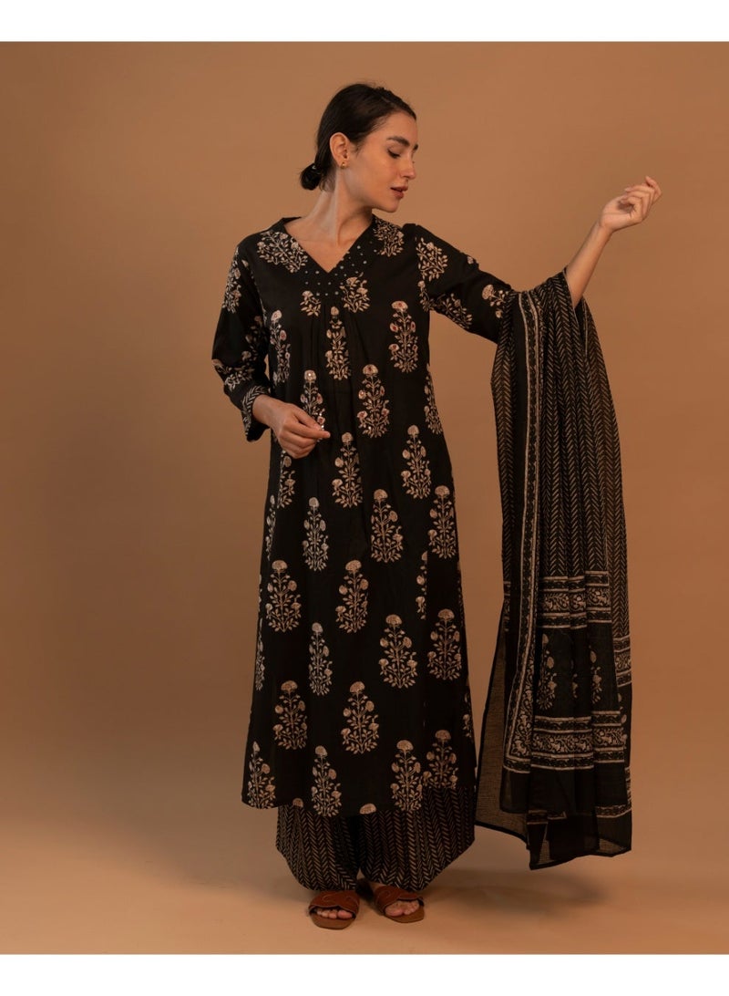 zaha dxb Black Palazzo Salwar Kameez Set for Women | Cotton Ethnic Wear - Image 2