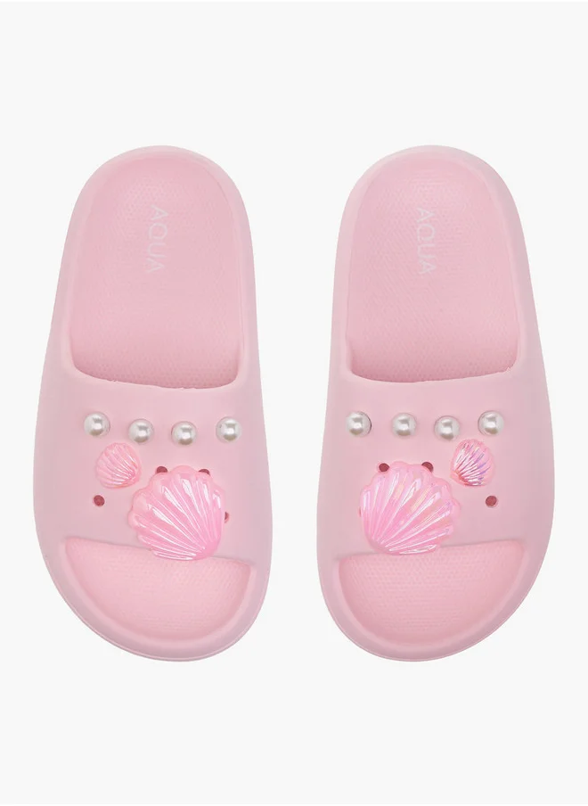 Aqua Pearl Embellished Slip-On Slides
