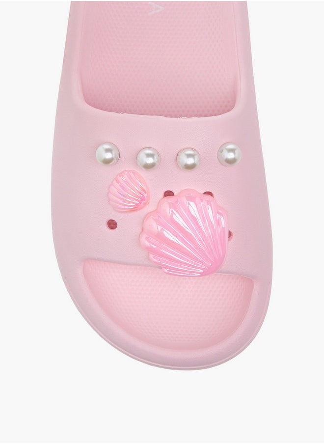 Aqua Pearl Embellished Slip-On Slides  - Image 3
