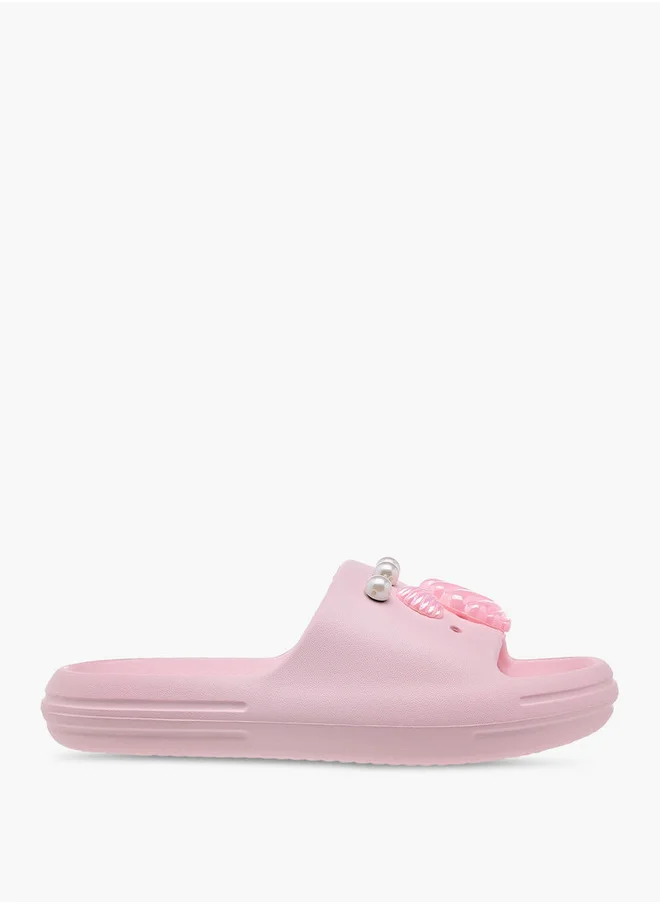 Aqua Pearl Embellished Slip-On Slides