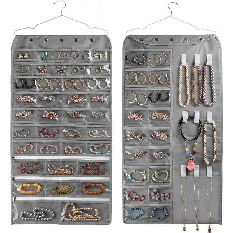 BB Brotrade Hanging Jewelry OrganizerAccessories Organizer56 Pocket Organizer for Holding Jewelries Grey56 Pockets