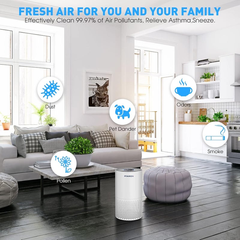 PINREK Air Purifier for Home Large Room - Covers 80m², 24dB Quiet Air Cleaner with H13 HEPA Filter, Remove 99.97% Allergies Dust Pollen Odor Dander(P600) - Image 2
