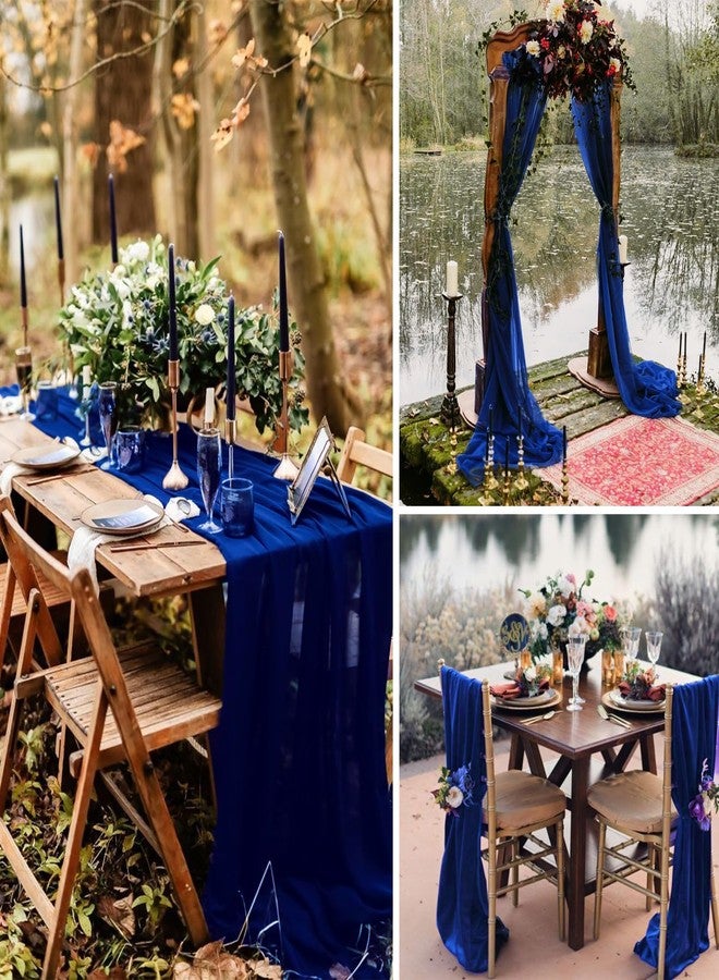 Fivenl 12 Pack Chiffon Table Runner - Royal Blue Sheer, Romantic Style for Wedding, Birthday, Party & Baby Shower Decoration (27" x 120") - Image 5