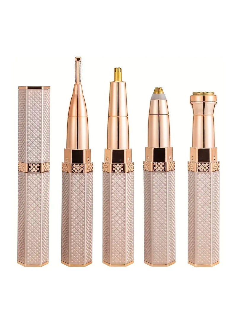 ماكينة إزالة الشعر والحلاقة 4 في 1 لكامل الجسم للنساء، قابلة لإعادة الشحن لإزالة الشعر بدون ألم، ماكينة تشذيب كهربائية للحواجب والأنف والجسم مع سرعة قابلة للتعديل، إضاءة LED، لون ذهبي وردي - Image 1