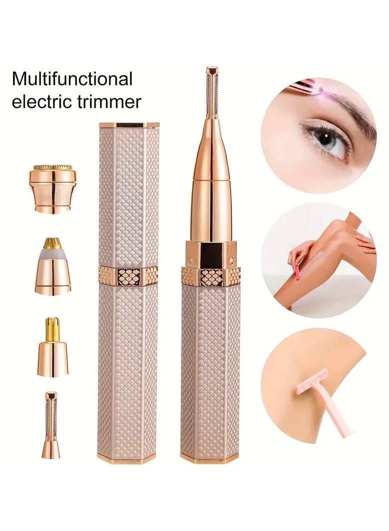 ماكينة إزالة الشعر والحلاقة 4 في 1 لكامل الجسم للنساء، قابلة لإعادة الشحن لإزالة الشعر بدون ألم، ماكينة تشذيب كهربائية للحواجب والأنف والجسم مع سرعة قابلة للتعديل، إضاءة LED، لون ذهبي وردي - Image 2