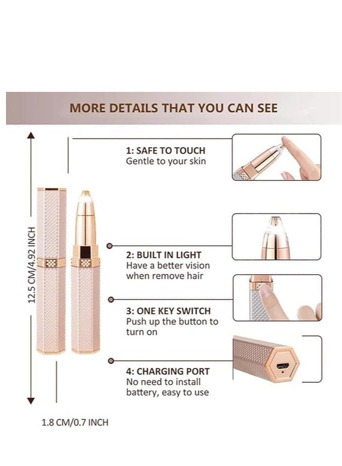 ماكينة إزالة الشعر والحلاقة 4 في 1 لكامل الجسم للنساء، قابلة لإعادة الشحن لإزالة الشعر بدون ألم، ماكينة تشذيب كهربائية للحواجب والأنف والجسم مع سرعة قابلة للتعديل، إضاءة LED، لون ذهبي وردي - Image 3