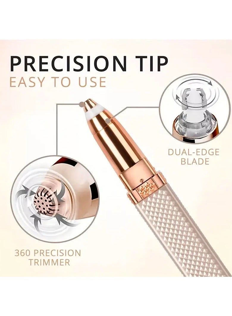 ماكينة إزالة الشعر والحلاقة 4 في 1 لكامل الجسم للنساء، قابلة لإعادة الشحن لإزالة الشعر بدون ألم، ماكينة تشذيب كهربائية للحواجب والأنف والجسم مع سرعة قابلة للتعديل، إضاءة LED، لون ذهبي وردي - Image 4
