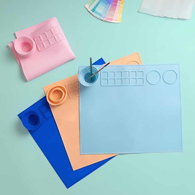 M.F.H 43x38 cm Silicone Craft Painting Mat for Kids, Multipurpose with Colour Kit, Cleaning Cup and Professional Painting Brush Set (Mini Detail Liner Brush 6Pc) (Pack of 2) Combo  - Image 4