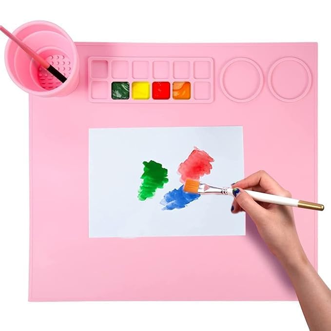 M.F.H 43x38 cm Silicone Craft Painting Mat for Kids, Multipurpose with Colour Kit, Cleaning Cup and Professional Painting Brush Set (Mini Detail Liner Brush 6Pc) (Pack of 2) Combo  - Image 2