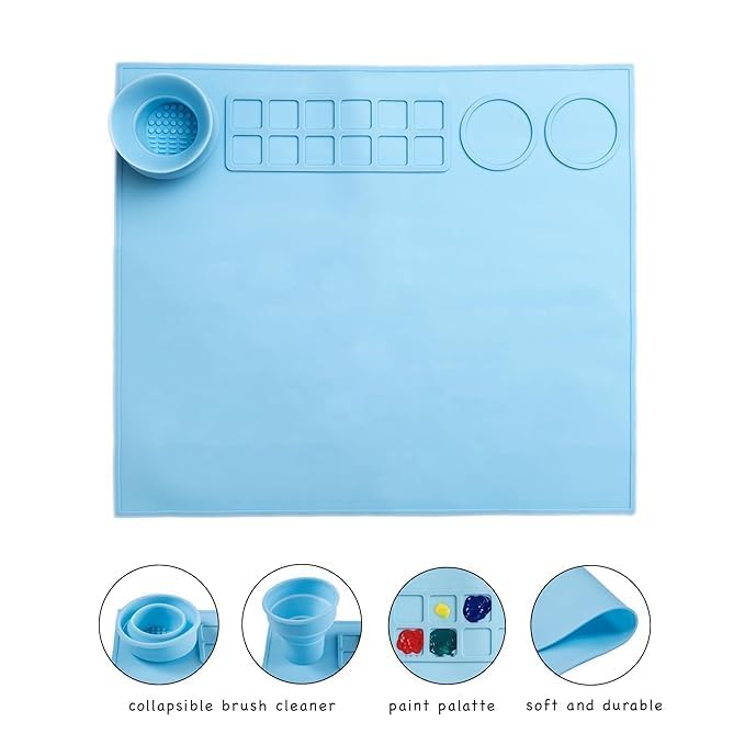 M.F.H 43x38 cm Silicone Craft Painting Mat for Kids, Multipurpose with Colour Kit, Cleaning Cup and Professional Painting Brush Set (Mini Detail Liner Brush 6Pc) (Pack of 2) Combo  - Image 3