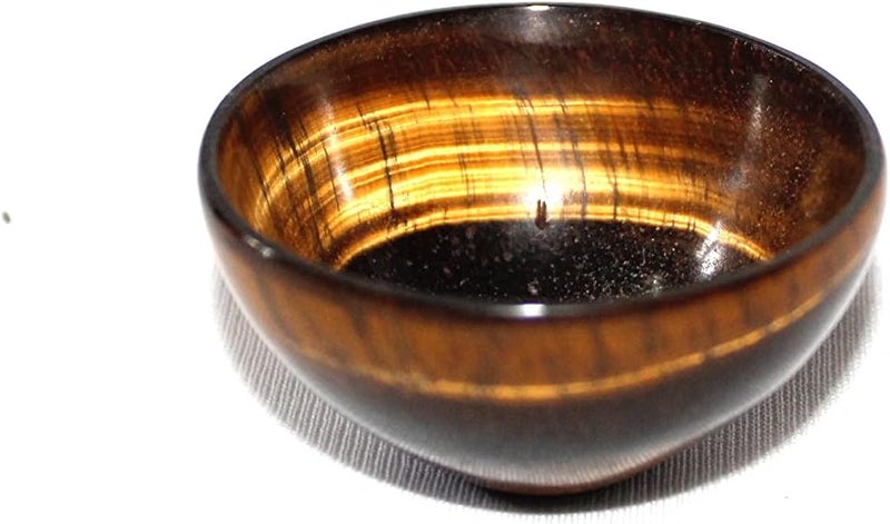 Jet International Natural Tiger Eye Bowl 2" Gemstone A+ Hand Carved Rare Crystal Altar Healing Tray Dish Devotional Focus Spiritual Chakra Cleansing Metaphysical Psychic Reiki Balancing Divine Quality 