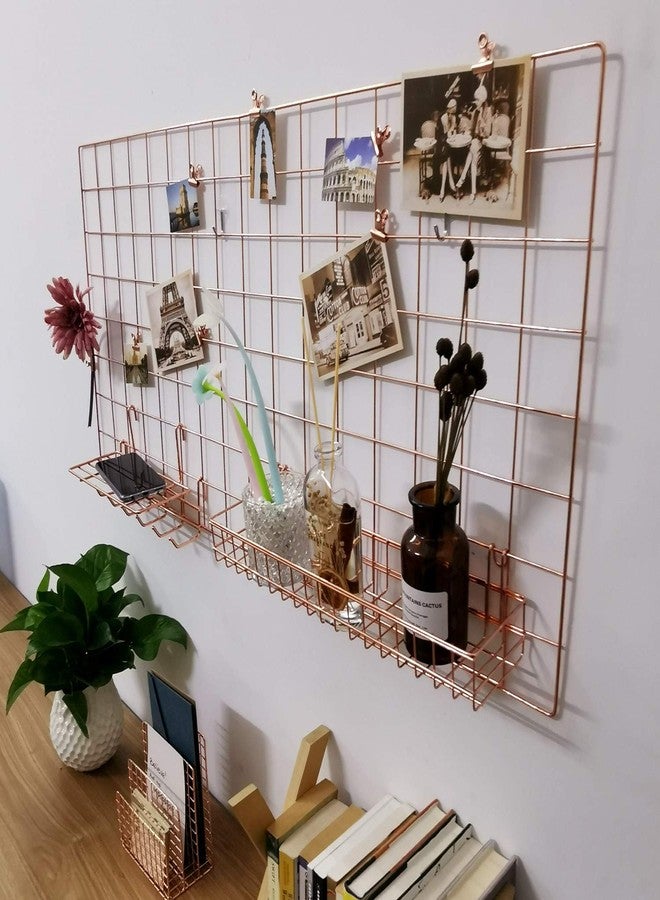 ياش لوحة شبكية معدنية من ياش، منظم عرض، لعرض البطاقات البريدية، وعرض الأعمال الفنية على الحائط، مناسبة للمنزل والمكتب وغرفة المعيشة وغرفة النوم وغرفة النوم، وجدار تخزين المطبخ، مقاس 37.4 بوصة × 17.7 بوصة، عبوة من قطعتين، لون ذهبي وردي - Image 3