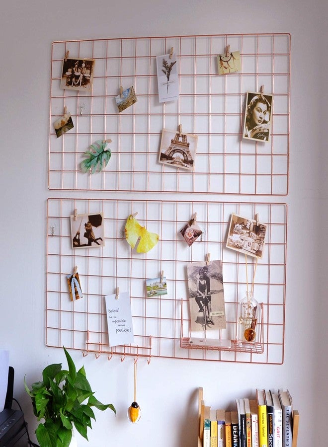 ياش لوحة شبكية معدنية من ياش، منظم عرض، لعرض البطاقات البريدية، وعرض الأعمال الفنية على الحائط، مناسبة للمنزل والمكتب وغرفة المعيشة وغرفة النوم وغرفة النوم، وجدار تخزين المطبخ، مقاس 37.4 بوصة × 17.7 بوصة، عبوة من قطعتين، لون ذهبي وردي - Image 1