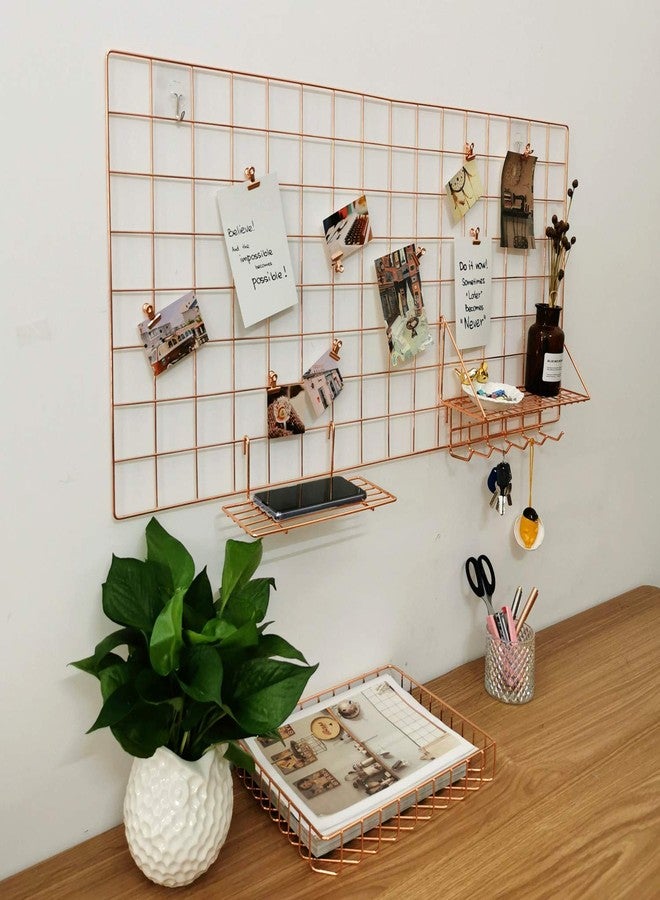 ياش لوحة شبكية معدنية من ياش، منظم عرض، لعرض البطاقات البريدية، وعرض الأعمال الفنية على الحائط، مناسبة للمنزل والمكتب وغرفة المعيشة وغرفة النوم وغرفة النوم، وجدار تخزين المطبخ، مقاس 37.4 بوصة × 17.7 بوصة، عبوة من قطعتين، لون ذهبي وردي - Image 2