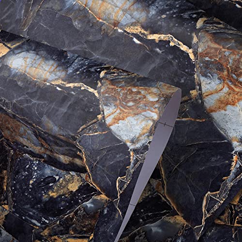Ekmxmax 24"x 200" Black Marble Peel and Stick Contact Paper, Black and Gold Granite Wallpaper, Waterproof Self-Adhesive Vinyl Decorative Coveing for Countertops Cabinets Shower Kitchen Furniture - Image 1