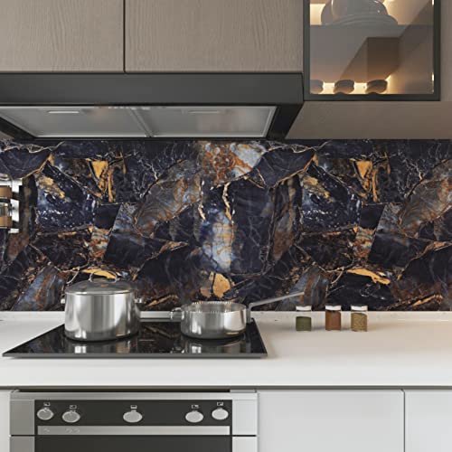 Ekmxmax 24"x 200" Black Marble Peel and Stick Contact Paper, Black and Gold Granite Wallpaper, Waterproof Self-Adhesive Vinyl Decorative Coveing for Countertops Cabinets Shower Kitchen Furniture - Image 2