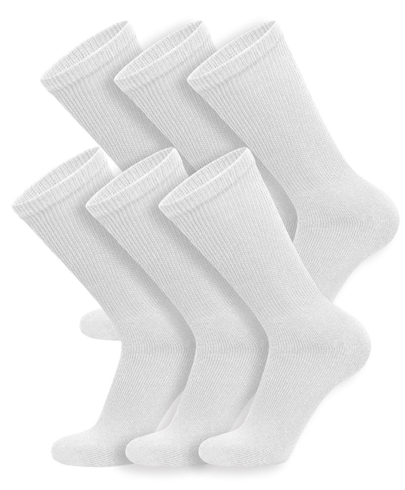 6 Pairs of Cotton Diabetic Neuropathy Crew Socks 911 Fits Mens Shoe Size 795 White