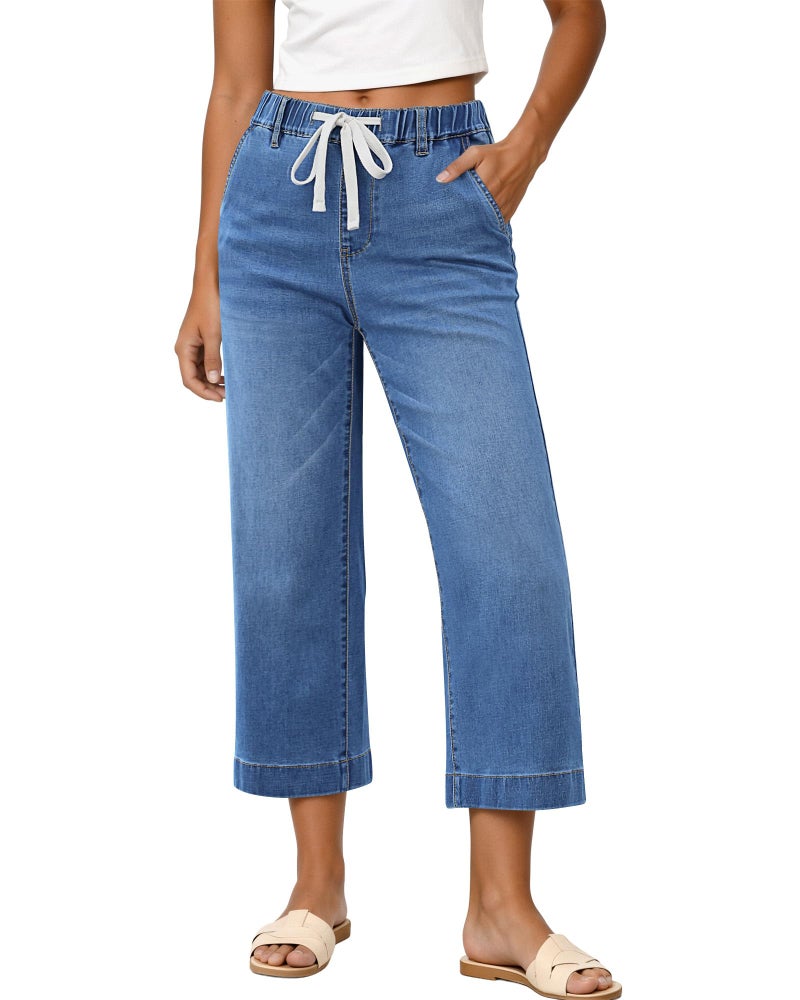 GRAPENT Baggy Jeans for Women Capri Pants for Women Ladies Capris Medium Blue X-Large Fits US Size 16 to 18 - Image 1