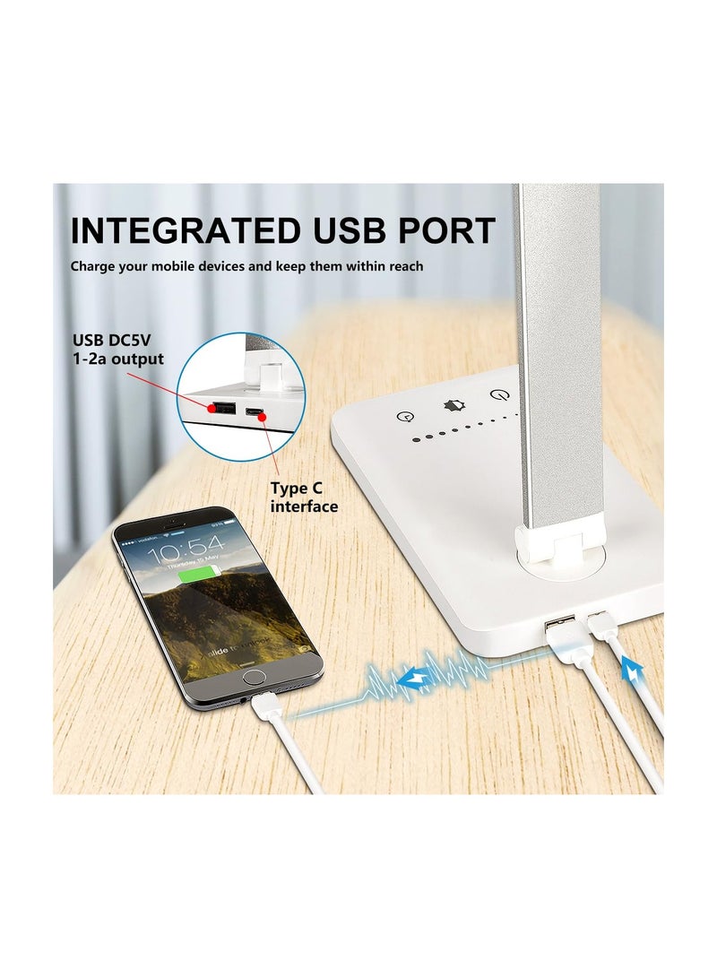 مصباح مكتب LED قابل للتعتيم مع شاحن لاسلكي ومنافذ USB، 5 أوضاع إضاءة، تحكم باللمس، تصميم يحافظ على صحة العين، مؤقت إيقاف تلقائي 30/60 دقيقة - مثالي للقراءة واستخدام المكتب. - Image 5
