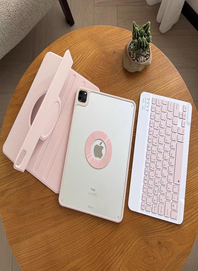 AnMengXinLing جراب لوحة مفاتيح عمودي من AnMengXinLing لجهاز iPad Air 11 بوصة M3 (2025)/M2 (2024)/Air الجيل الخامس/Air الجيل الرابع/Pro 11 (الجيل الرابع/الثالث/الثاني/الأول)، جراب شفاف قابل للدوران 360 درجة وقابل للفصل مغناطيسيًا مع لوحة مفاتيح، لون وردي - Image 4