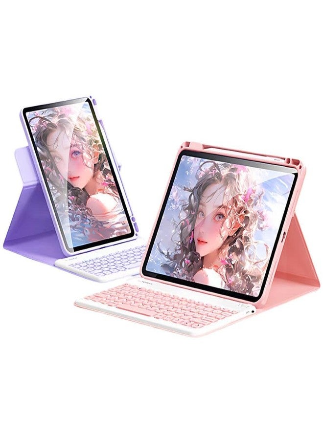 AnMengXinLing جراب لوحة مفاتيح عمودي من AnMengXinLing لجهاز iPad Air 11 بوصة M3 (2025)/M2 (2024)/Air الجيل الخامس/Air الجيل الرابع/Pro 11 (الجيل الرابع/الثالث/الثاني/الأول)، جراب شفاف قابل للدوران 360 درجة وقابل للفصل مغناطيسيًا مع لوحة مفاتيح، لون وردي - Image 1