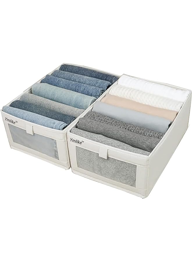 Zaboon Clothes Organizer 7 Grids Foldable Drawer Closet Organizers With Mesh Window And Handle Storage Box For Clothing Jeans Bras Leggings Sweaters 2 Pack Beige  - Image 1