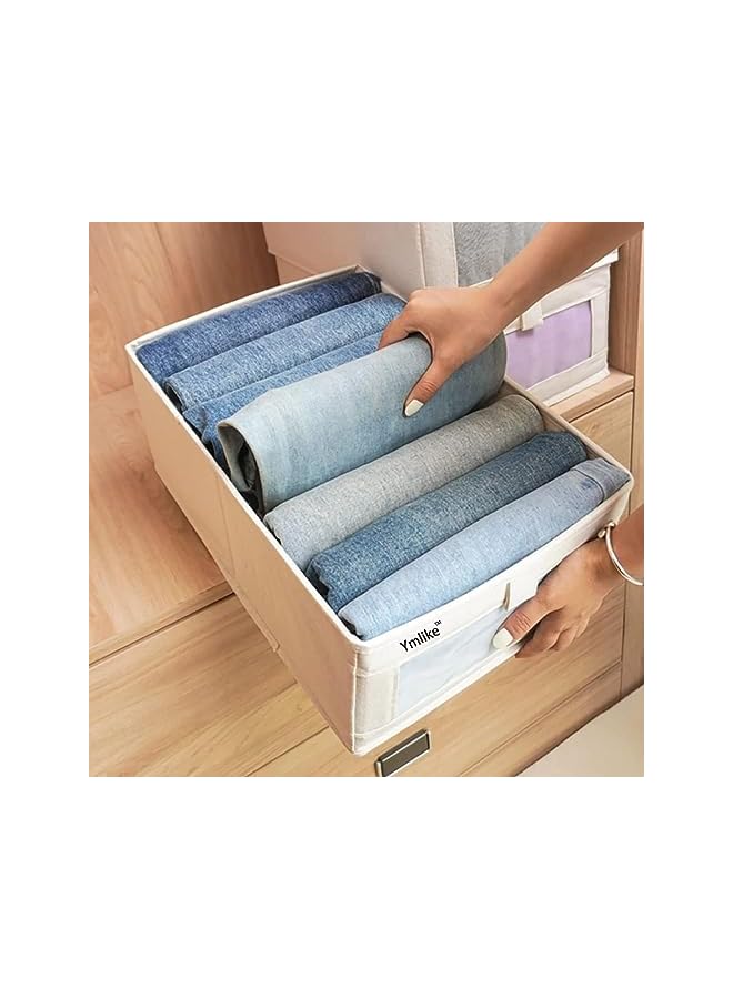 Zaboon Clothes Organizer 7 Grids Foldable Drawer Closet Organizers With Mesh Window And Handle Storage Box For Clothing Jeans Bras Leggings Sweaters 2 Pack Beige  - Image 4