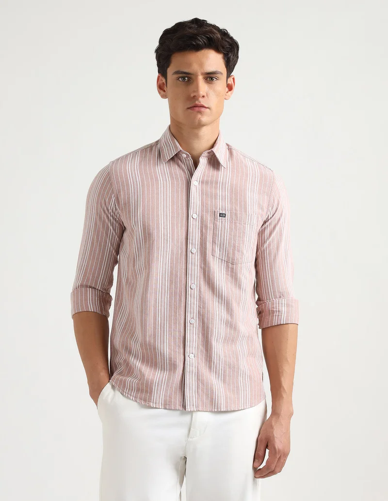 Arrow Pink Vertical Striped Oxford Shirt for Men | Best Price UAE