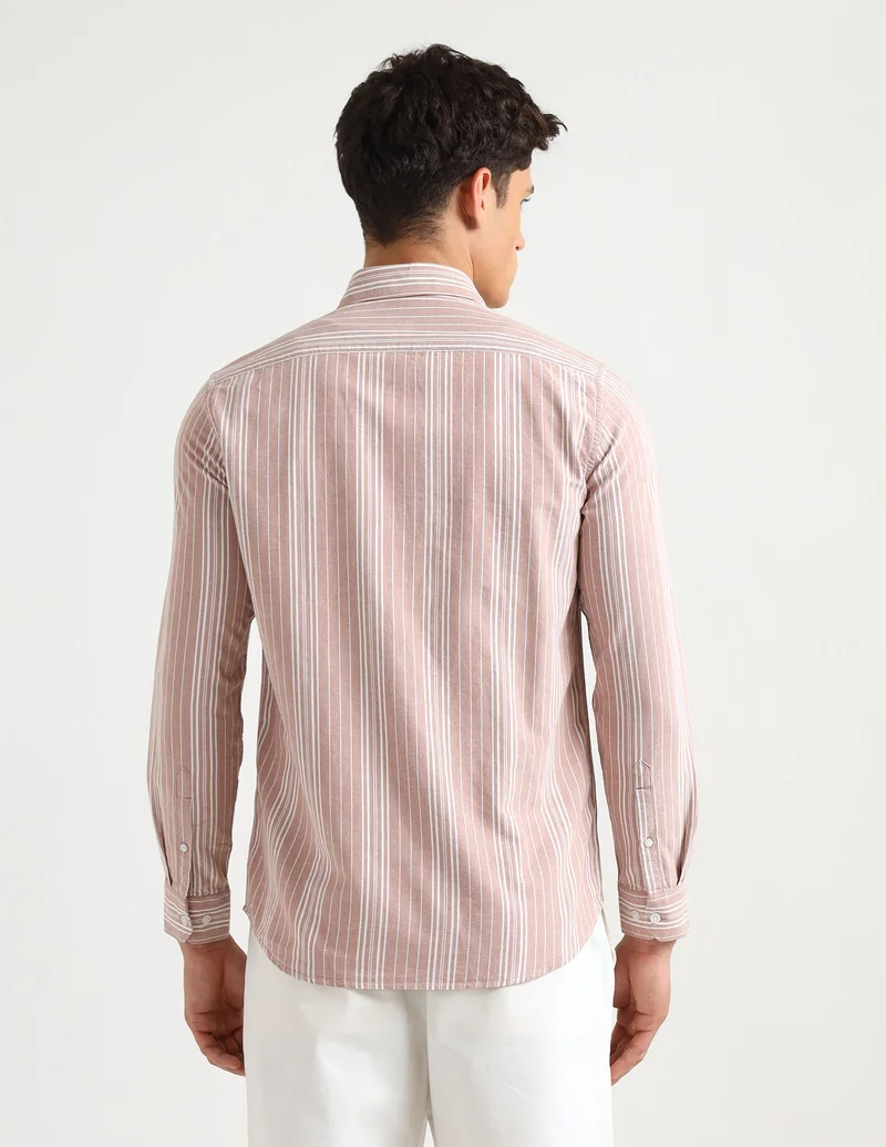 Arrow Pink Vertical Striped Oxford Shirt for Men | Best Price UAE