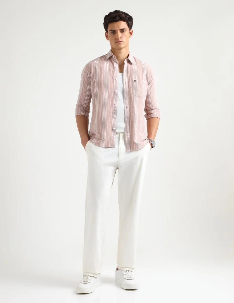 Arrow Pink Vertical Striped Oxford Shirt for Men | Best Price UAE