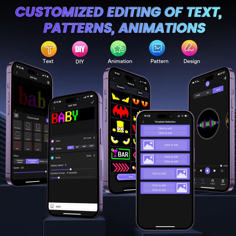 RAYHOME Full Color Dual Row LED Light Sign for Car, 10.6''x4.7'' Scrolling LED Signs Flexible 5V/2A Bluetooth APP Control LED Car Sign Custom Text Message Pattern Programmable LED Display - Image 2