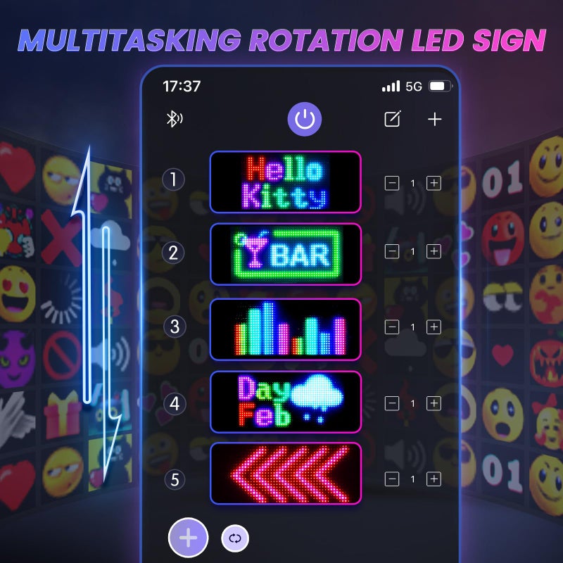 RAYHOME Full Color Dual Row LED Light Sign for Car, 10.6''x4.7'' Scrolling LED Signs Flexible 5V/2A Bluetooth APP Control LED Car Sign Custom Text Message Pattern Programmable LED Display - Image 5