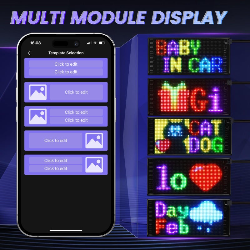 RAYHOME Full Color Dual Row LED Light Sign for Car, 10.6''x4.7'' Scrolling LED Signs Flexible 5V/2A Bluetooth APP Control LED Car Sign Custom Text Message Pattern Programmable LED Display - Image 3