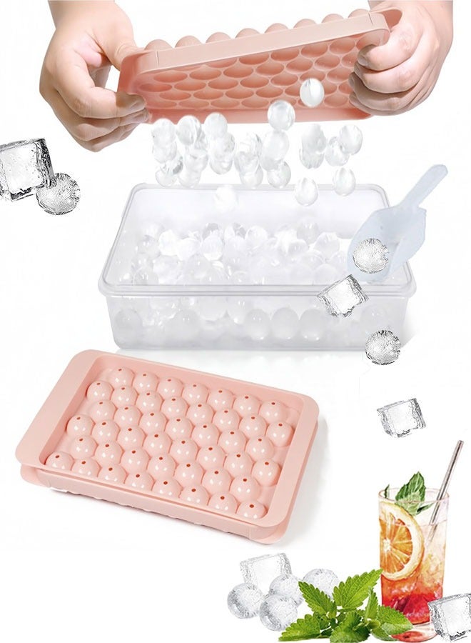 Mmmon Ice Cube Tray with Lid and Bin -Round lce Trays for Freezer with Lid - lce CubeTrays for Freezer with lce Container(pink)  - Image 1