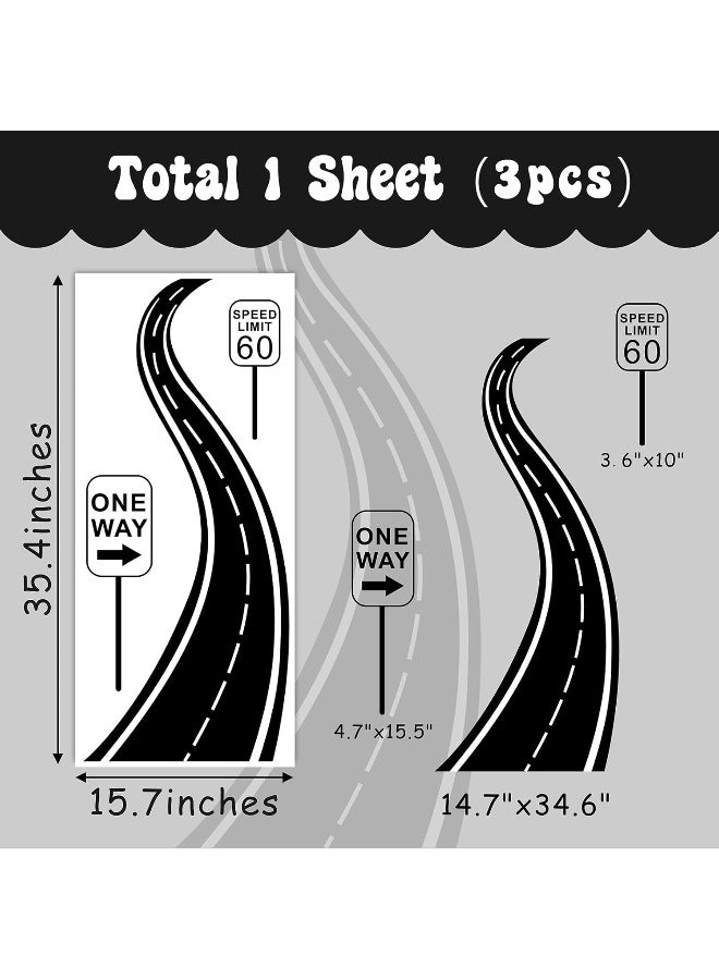 THEYGE Road Sign Wall Decals Large Road Wall Stickers Vinyl Road Street Wall Decals Black Art Highway Stickers Road Race Track Wall Stickers for Kids Room Car Theme Boys Bedroom Decor - Image 5