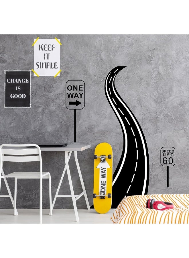 THEYGE Road Sign Wall Decals Large Road Wall Stickers Vinyl Road Street Wall Decals Black Art Highway Stickers Road Race Track Wall Stickers for Kids Room Car Theme Boys Bedroom Decor - Image 1