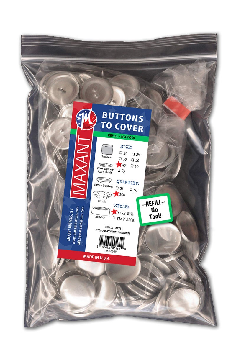 100 Buttons to Cover Made in USA Cover Buttons with Wire Eye Backs Size 45 1 18