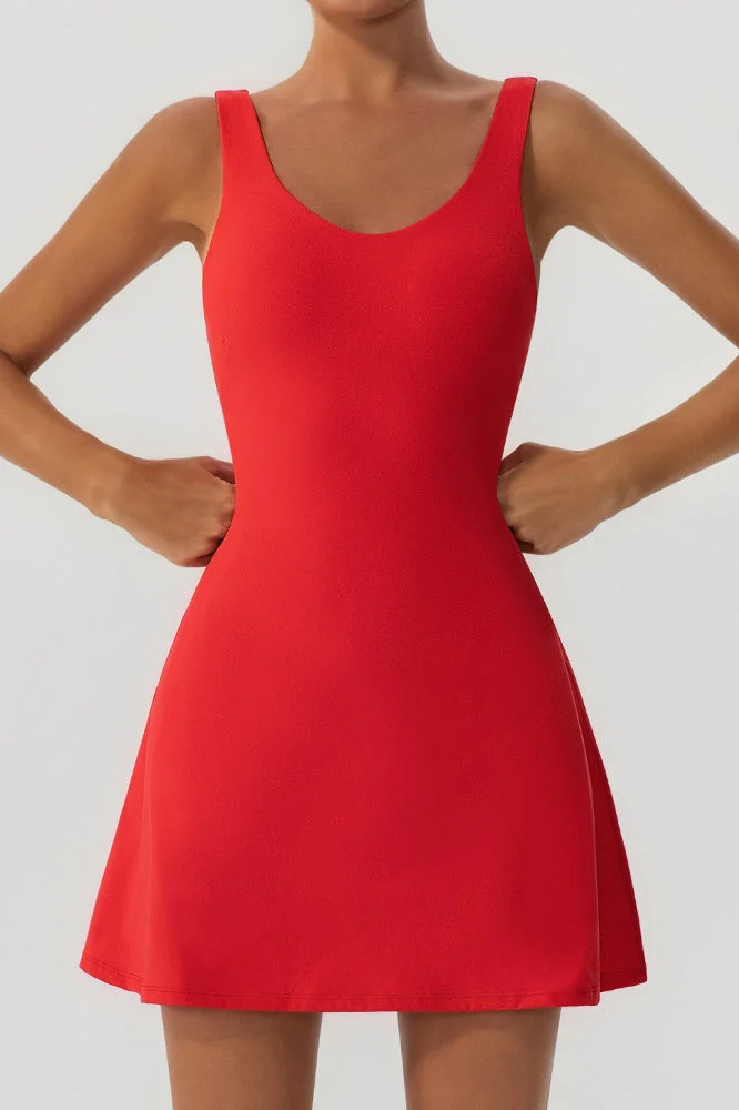 SVL Red Padel & Tennis Dress with Built-In Bra & Shorts & Pocket - Red - SVL for Women | Best Price UAE