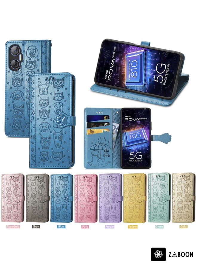 Zaboon Protective Case For Tecno Pova Neo 5G Cat and Dog Embossed Phone Leather - Image 5