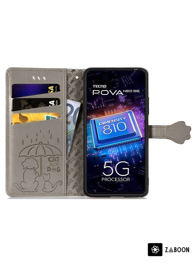 Zaboon Protective Case For Tecno Pova Neo 5G Cat and Dog Embossed Phone Leather - Image 3