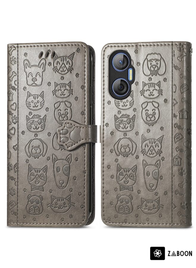 Zaboon Protective Case For Tecno Pova Neo 5G Cat and Dog Embossed Phone Leather - Image 2