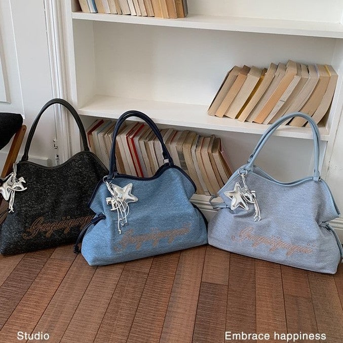 Women's Korean Style Large Capacity Denim Shoulder Tote Bag - Image 4