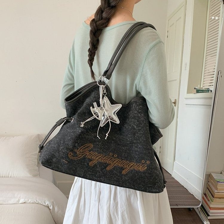 Women's Korean Style Large Capacity Denim Shoulder Tote Bag - Image 3